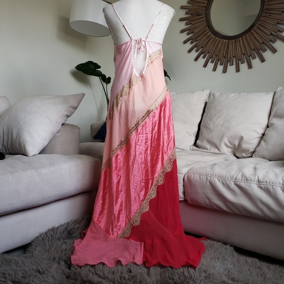 Vintage 90’s Y2K 100% Silk Slip Dress Cowl Boho Sheer Lace Backless Belladonna - Picture 3 of 16